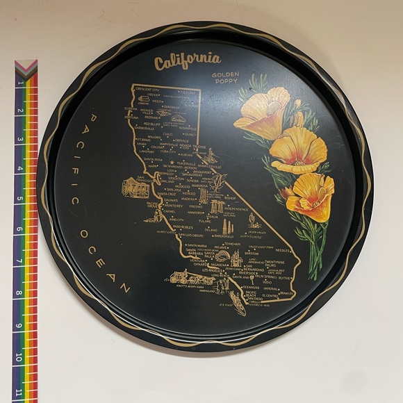 VTG State of California Round Metal Souvenir Serving Trays Platters wall hang - Picture 10 of 10